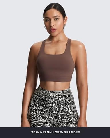 Aoxjox Women's Workout Sports Bras High Impact Fitness Training Gym Khloe Bra Yoga Crop Tank (Fudge Coffee, Medium) - Image 3