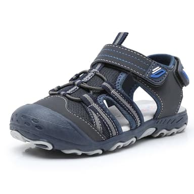 Ahannie Boys Girls Outdoor Sport Sandals,Kids Closed Toe Beach Sandals, Toddler Summer Shoes(Navy Blue/Gray-11) - Image 1