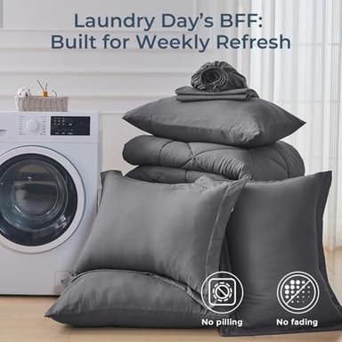 HEVUMYI 7 Pieces Queen Comforter Set, All Season Reversible Bed in a Bag Queen, Ultra Soft Queen Bedding Set with Grey Comforter, Flat Sheet, Fitted Sheet, Pillowcases, Pillow Shams, Dark Grey - Image 7