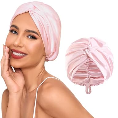 Baqzqudnl Adjustable Silk Satin Hair Bonnet for Sleeping Women, Double Layer, Silk Hair Wrap for Sleeping Women Men, Curly Natural Braid Straight Unisex - Pink - Image 1