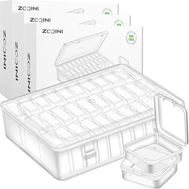 Bead Organizer, 90Pcs Small Clear Plastic Bead Storage Containers with Label, 3 Large Craft Storage Cases with Hinged Lid, Storage Box for Jewelry Making Diamond Art DIY Bracelet Seed Screw Mini Parts - Image 1