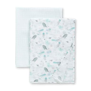 Delta Children 100% Cotton Muslin Baby Receiving Blankets for Girls and Boys – 47x47 Inches (Pack of 2), Sea Life - Image 1