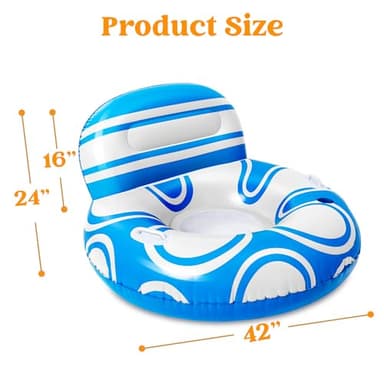 Sloosh Inflatable Pool Floats Lounger - Pool Floaties Blow Up Air Sofa Floating Chair with Big Backrest, Heavy Duty River Tubes Summer Lake Beach Water Float Raft Floaty for Adults (Blue White) - Image 2