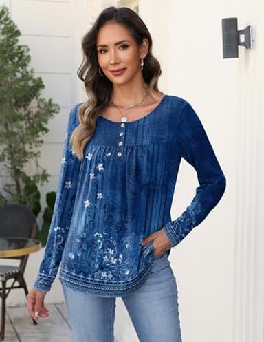 Zeagoo Casual Dressy Tunic Tops for Women Button Down Love Printed Blouse Lightweight Flowy Fall Shirt - Image 3