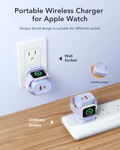 VRURC Charger for Apple Watch, USB C Wall Charging Block for iPhone, 20W Fast Charging,Foldable Plug Travel Essential Charger for iWatch Ultra/SE/10/9/8/7/6/5/4/3/,iPhone 16 15 14 13,Android-Purple - Image 3