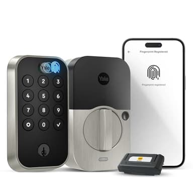 Yale Security Assure Lock 2 Touch Deadbolt, Satin Nickel Keyed Smart Entry Door Lock with Wi-Fi Connected Keypad and Fingerprint Scanner for Code Entry and Remote Access, YRD410-F-WF1-619 - Image 1