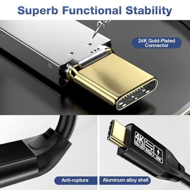 20Gbps USB C 3.2 Gen 2 Cable, Type C 4K@60Hz UHD Video 5A/240W PD3.1 Fast Charge w/E-Marker Compatible with Thunderbolt 3/4 for Phone 15Pro MacBook Pixel Dell Monitor - Image 4