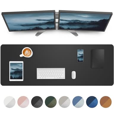 Large Desk Mat,55" x 17"Leather Desk Pad Protector,Large Mouse Pad,Non-Slip PU Leather Desk Blotter, Laptop Desk Pad,Waterproof Desk Writing Pad for Office/Home/Decor (Black) - Image 1