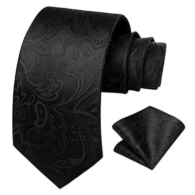 HISDERN Paisley Black Tie Handkerchief Woven Classic Men's Necktie Pocket Square Set Business Formal Wedding Party - Image 3