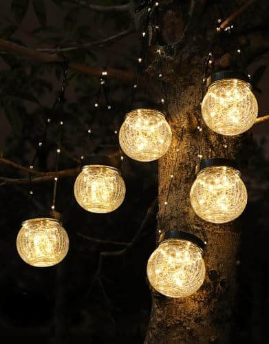 PARTPHONER Solar Lanterns Solar Lights Outdoor Waterproof 6-Pack, Solar Powered Hanging Lights Cracked Glass Hanging Globes for Christmas Decoration, Shepherd Hook, Garden Tree Ornaments - Image 1