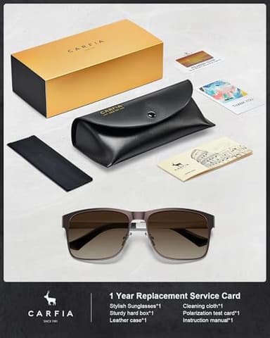 CARFIA Metal Mens Sunglasses Polarized - UV400 Protection Cool Shades with Grid Pattern & Leather Case CA5223 - Image 6