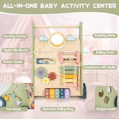 Baby Push Walker, Wooden Baby Walker with Wheels, Montessori Push Walker for Babies 6-12 Months, Push Walking Toys for Boys&Girls 1 Year Old, Gifts for Toddler - Image 3