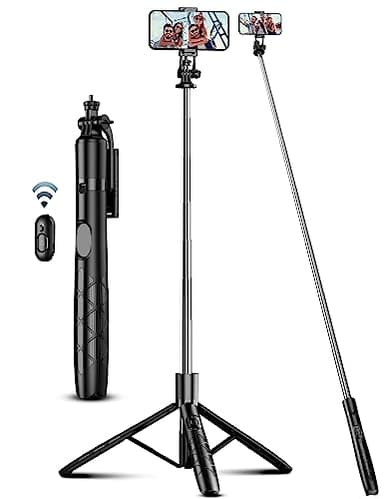 71" Phone Tripod & Selfie Stick, All in One Extendable Cell Phone Tripod with Wireless Remote, Tripods Stand for iPhone & Travel Selfie Stick 360° Rotation Compatible with iPhone Android, Camera - Image 1