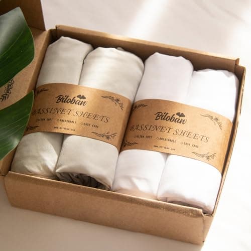 Baby Bassinet Sheets 4 Pack Compatible with 33 x 20 Mika Micky, Baby Delight, Dream On Me and Other Rectangle Bassinet Mattress, Ultra Soft & Skin Friendly, Washer & Dryer, Grey and White - Image 1