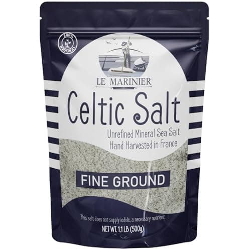 Le Marinier Celtic Salt Organic Fine Ground, 1.1lb - 18oz. Mineral Rich. 100% Natural and Unrefined. French Sea Salt Organic Vital Minerals. Hand Harvested Mineral Salt (1.1lb Fine Ground)