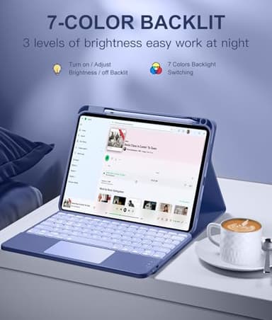 Harvopu Compatible for iPad 11th 10th Generation Case with Keyboard, Folio Cover with Pencil Holder, Multi-Touch Trackpad, 7 Color Backlit, Detachable Keyboard for iPad (A16) 11th/10th Gen (Blue) - Image 6