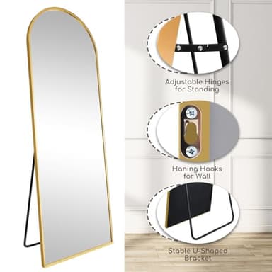 Prywot Arched Full Length Mirror, 70"x26" Free Standing Floor Mirror, Modern Full Body Mirrors with Stand, Wall Mirrors with Aluminum Alloy Frame for Bedroom,Living Room, Gold - Image 6