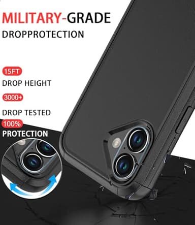Diverbox for iPhone 16 Case [Shockproof] [Dropproof] [Tempered Glass Screen Protector + Camera Protectors] Heavy Duty Protection Phone Case Cover for Apple iPhone 16 (Black) - Image 3