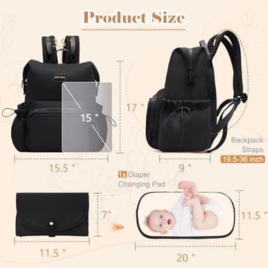 miss fong Diaper Bag Backpack - Baby Diaper Bag Neoprene Bag Large Capacity Neoprene Backpack with Diaper Changing Pad Pañaleras Para Bebe Baby Backpack with 12 Pockets for Mom & Dad -Black - Image 6