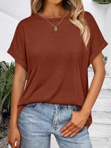 AUTOMET Womens Summer Tops Oversized Short Sleeve Business Casual Dressy T Shirts Trendy Fashion Clothes Spring Outfits 2025 Brickred 2XL - Image 6