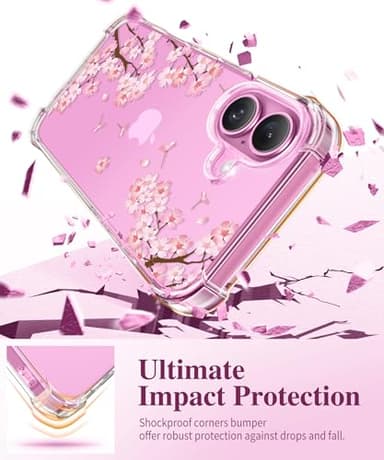 GVIEWIN for iPhone 16 Case, with Screen Protector & Camera Lens Protector, Floral Shockproof Protective Bumper Slim Soft Clear Phone Cover for Women 2024 6.1" (Sakura/Pink) - Image 4