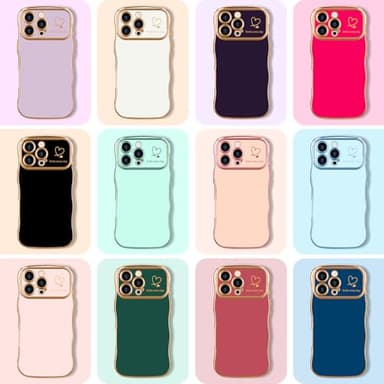 LCHULLE for iPhone 16 Pro Max Case for Women Girls, Cute Wave Frame Curly Shape with Love Heart Raised Camera Protection Cover Luxury Plating Shockproof Phone Case for iPhone 16 Pro Max, Hot Pink - Image 8