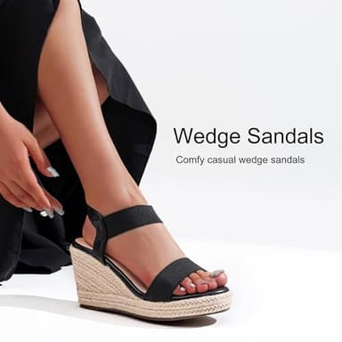 Vepose Women's Wedge Sandals Black Platform Espadrilles Sandals Elasitc Ankle Strap Open Toe 881 Sandals with 3.5" Inchs High Heel Summer Shoes Size 9.5 (CJY881 Black 09.5) - Image 6