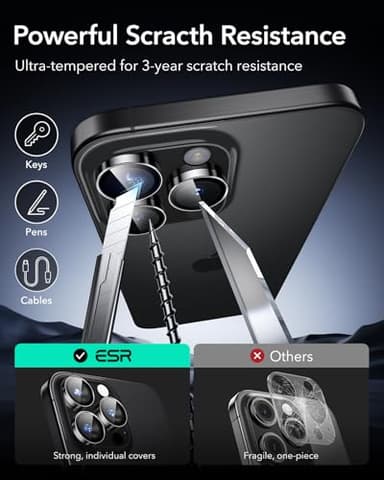 ESR 2 Pack for iPhone 17 Pro Max/17 Pro/16 Pro Max/16 Pro/15 Pro Max/15 Pro/14 Pro Max/14 Pro Camera Lens Protector, Ultra-tough HD Individual Lens Protectors, Ultra-thin Tempered Glass, Black - Image 7