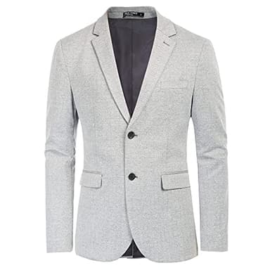 Men's Herringbone Blazer Jacket Stretch 2 Button Casual Sport Coat for Work Travel Light Grey - Image 2