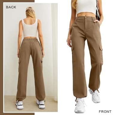 Lepunuo Cargo Pants Tactical Hiking Pants for Women Stretchy Waist Brown - Image 4