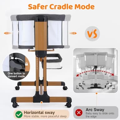 Ezebaby 3-in-1 Baby Bassinet, Rocking Baby Bassinets Bedside Sleeper, Adjustable Portable Crib for Newborn Infant with Wheels Storage Basket and Mesh Sides - Image 2