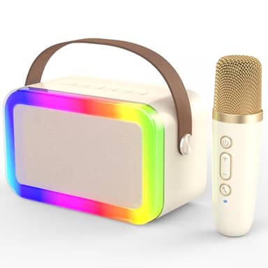 MEGUO Mini Karaoke Machine,Funny Toys Christmas Birthday Gifts for Kids Age 4-12 Girls,Boys,Adults, Karaoke Microphone Toys for 4,5,6,7,8,9,10,11,12+ Year Old Girls Boys (Beige 1 mic -Rainbow Lights) - Image 1