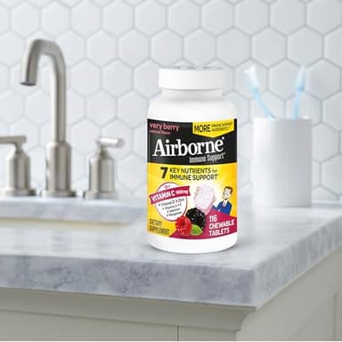 Airborne Vitamin C 1000mg (per Serving) - Very Berry Chewable Tablets (116 Count in a Bottle), Gluten-Free Immune Support Supplement, with Vitamins A C E, Zinc, Selenium, Ginger, Antioxidants - Image 15