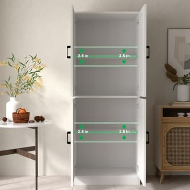 DIYART White Kitchen Pantry, 71" Tall Cabinet with Doors, Hutch with Storage for Dining Room - Image 6