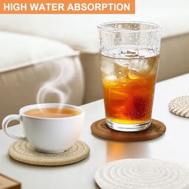 12 Pcs Boho Drink Coasters,Minimalist Cotton Handmade Woven Absorbent Drink Coasters,Heat Resistant Cotton Coasters for Coffee Table, Kitchen, Home Decoration - Image 6