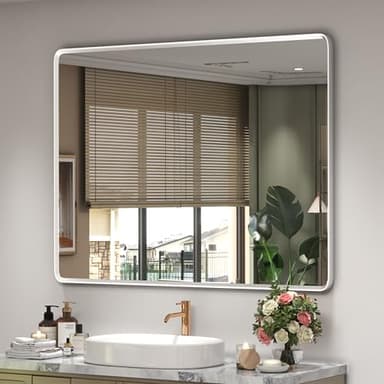 GOLOMO 40x30 Silver Bathroom Mirror, Silver Vanity Mirror for Wall, Rounded Rectangle Mirror with Beveled Border, Anti-Rust, Shatterproof (Horizontal/Vertical) - Image 1