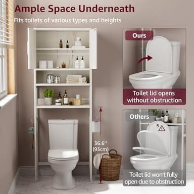 MEUIS Over The Toilet Storage Cabinet - Farmhouse Bathroom Shelves with Doors Freestanding Organizer Narrow Floor Stand Shelf Above Toilet 71" Tall, Distressed White - Image 3
