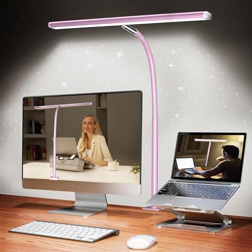 Airlonv LED Desk Lamp for Office Home, Eye-Caring Desk Light with Stepless Dimming Adjustable Flexible Gooseneck, 10W USB Adapter Desk Lamp with Clamp for Reading, Study, Workbench (Pink) - Image 1