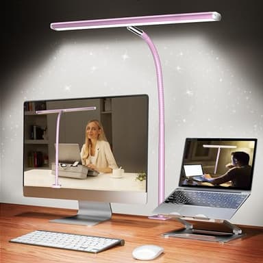 Airlonv LED Desk Lamp for Office Home, Eye-Caring Desk Light with Stepless Dimming Adjustable Flexible Gooseneck, 10W USB Adapter Desk Lamp with Clamp for Reading, Study, Workbench (Pink) - Image 1