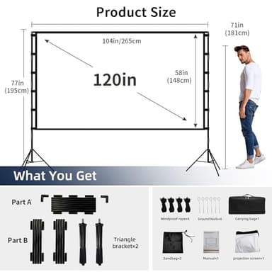 Projector Screen and Stand, Wootfairy 120 inch Foldable and Portable Projection Screen 16:9 4K HD Rear Front Wrinkle-Free Movie Screen with Carry Bag for Indoor Outdoor Home Theater Backyard Cinema - Image 2