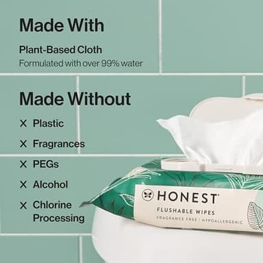 The Honest Company Flushable Wipes for Sensitive Skin | Fragrance Free, Hypoallergenic, 99% Water, Safe to Flush | pH Balanced Feminine Wipes | Tropical Leaves, 126 Count - Image 5