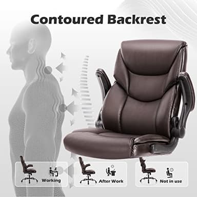 Executive Office Chair – Ergonomic Adjustable Computer Desk Chairs with High Back Flip-up Armrests, Swivel Task Chair with Lumbar Support, Bonded Leather - Image 5