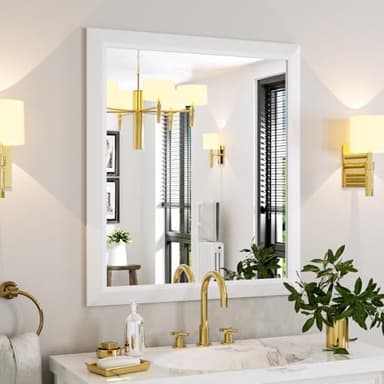 Amorho Bathroom Mirror, 36x32 Inch White Framed Bathroom Mirrors for Over Sink, Wall-Mounted Mirrors for Bedroom, Living Room, Entryway(Horizontal/Vertical - Image 2