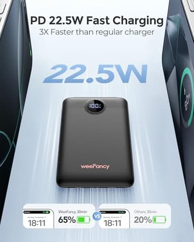 WeeFancy Mini Portable Charger with Built-in Cables 22.5W Fast Charging Power Bank USB-C Small Battery Pack 10000mAh Travel Essential Slim Battery for iPhone 17/16/15/14, Samsung 25/24, and More - Image 4