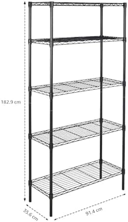 Amazon Basics 5-Shelf Adjustable Heavy Duty Steel Wire Rack Storage Shelving Organizer for Kitchen, Garage, 36" L x 14" W x 72" H, Black - Image 4