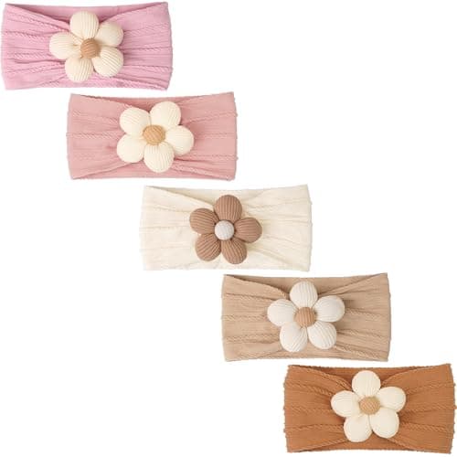 CÉLLOT 5 Pcs Baby Flower Headbands Baby Girls Nylon Headbands Soft Hairbands Hair Accessories for Newborn Infant Toddler Kids - Image 1