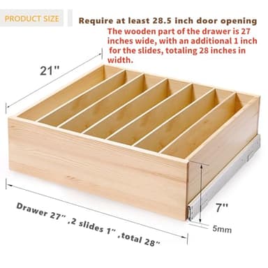 Mulush Pull Out Cabinet Organizer with Divider, 28''W×21''D×7''H Soft Close Wood Drawer for Kitchen Pantry, Finished, Heavy-Duty, Bottom Assembly (Wood Drawer Part Width is 27'') - Image 2