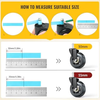 HOLKIE Office Chair Wheels Roller Blade Caster Replacement 11x22mm Black 3 Inch Desk for Office, Rubber Rolling Set of 5 for Hardwood Floors Gaming Chair Wheels Smooth & Silence Gliding - Image 3