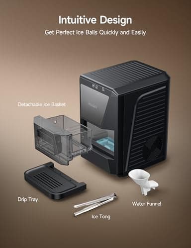 HiCOZY Clear Ice Ball Maker Countertop,Sphere Ice Maker with IcyGem Technology,2 Ice Balls in 60Mins,40 pcs/Day, Self-Cleaning Ice Machine with Ice Tong for Cocktails, Whiskey & Bourbon - Image 7