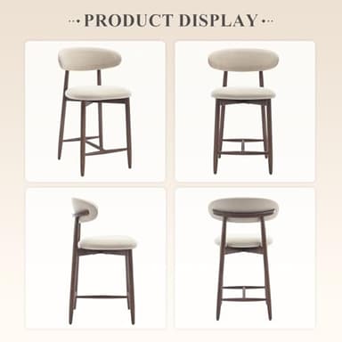 COLAMY Counter Height Bar Stools Set of 3, Kitchen Bar Stools with Back, Mid Century Modern Upholstered, with Wood Legs for Kitchen Island Dining Room Bar, Beige - Image 6